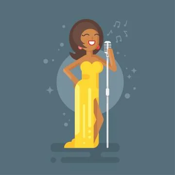 Vector flat style illustration of Afro American woman star celebrity jazz sin Illustrazione stock