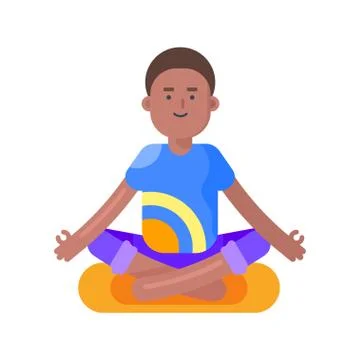 Vector flat style illustration of afro american man doing yoga. Stock Illustration