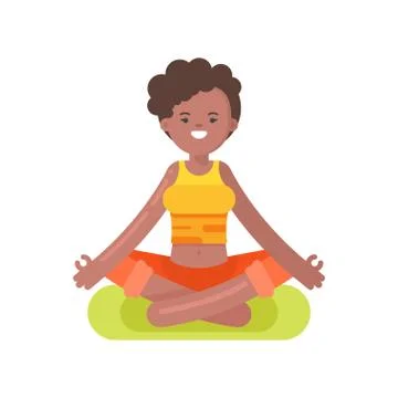 Vector flat style illustration of afro american woman doing yoga. Stock Illustration