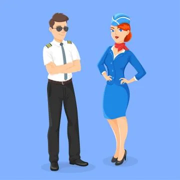 Vector flat style illustration of aircrew: pilot and stewardess. Stock Illustration