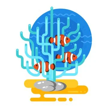 Vector flat style illustration of aquarium. Stock Illustration