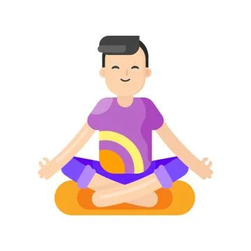 Vector flat style illustration of asian man doing yoga. Stock Illustration