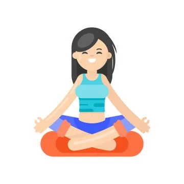Vector flat style illustration of asian woman doing yoga. Stock Illustration