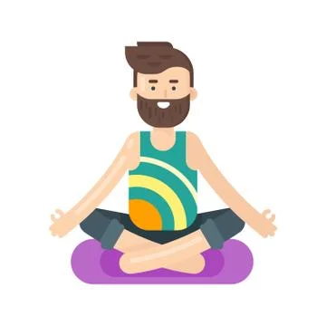 Vector flat style illustration of bearded man doing yoga. Stock Illustration