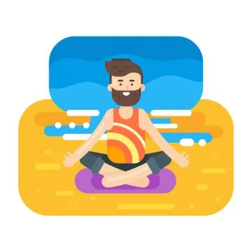 Vector flat style illustration of bearded man doing yoga. Illustrazione stock