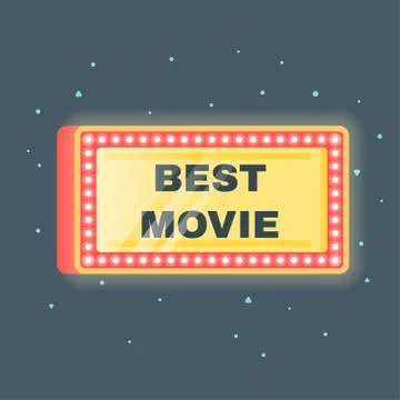 Vector flat style illustration of "Best movie" shining retro light banner. Illustrazione stock