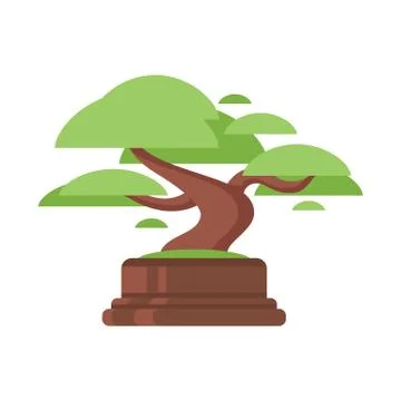 Vector flat style illustration of bonsai tree. Stock Illustration