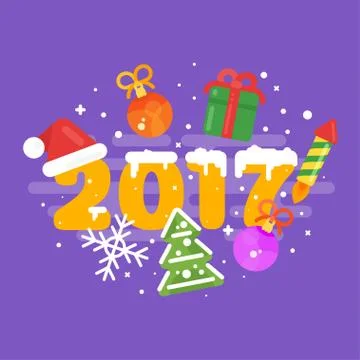 Vector flat style illustration of Christmas greetings. Template for holiday g Stock Illustration