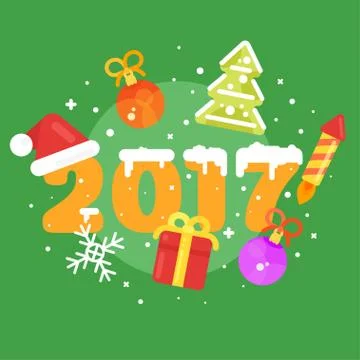 Vector flat style illustration of christmas greetings. Template for holiday c Stock Illustration