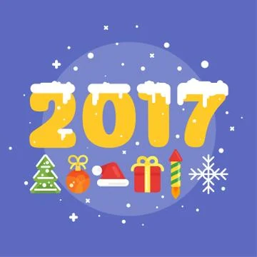 Vector flat style illustration of christmas greetings. Template for holiday g Stock Illustration