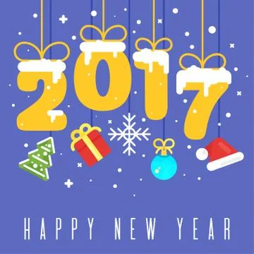 Vector flat style illustration of christmas greetings. Template for holiday g Stock Illustration