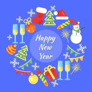 Vector flat style illustration of christmas greetings. Template for holiday g Stock Illustration