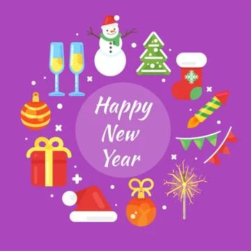 Vector flat style illustration of Christmas greetings. Template for holiday g Stock Illustration