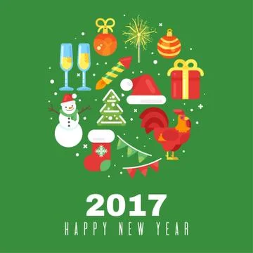 Vector flat style illustration of Christmas greetings. Template for holiday g Stock Illustration