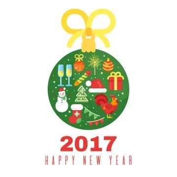 Vector flat style illustration of Christmas greetings. Template for holiday g Illustrazione stock