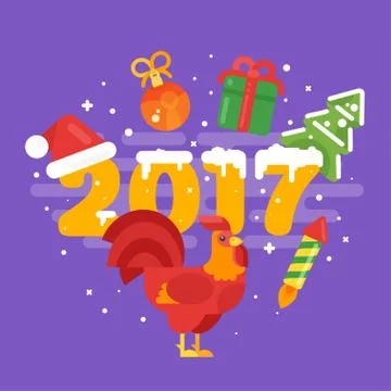 Vector flat style illustration of christmas greetings. Template for holiday g Stock Illustration
