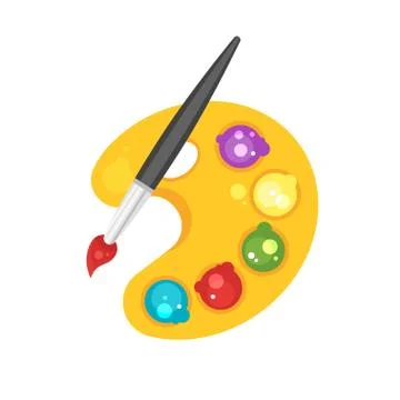 Vector flat style illustration of colorful artist palette with brush. Stock Illustration