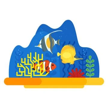 Vector flat style illustration of coral reef with fish. Stock Illustration