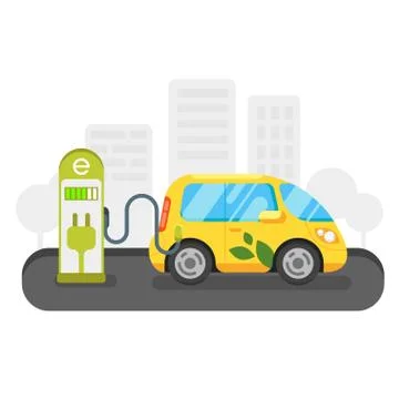 Vector flat style illustration of electric car. Stock Illustration
