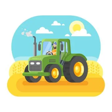 Vector flat style illustration of farmer working in farmed land Stock Illustration