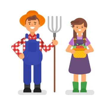 Vector flat style illustration of farmers. Stock Illustration