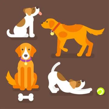 Vector flat style illustration of funny dogs Stock Illustration