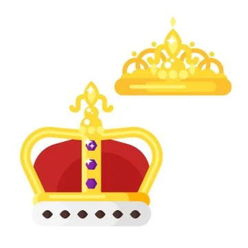Vector flat style illustration of golden crowns. Stock Illustration