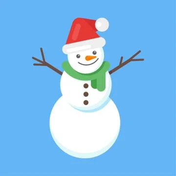 Vector flat style illustration of happy cute snowman in Santa hat and green s Stock Illustration