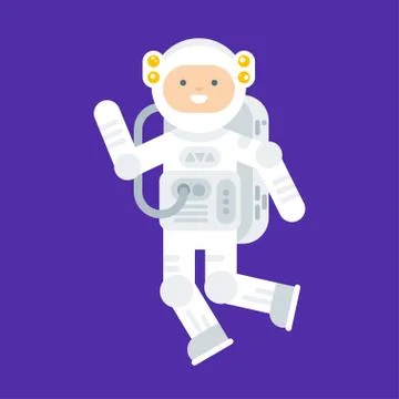 Vector flat style illustration of happy astronaut in space suit. Stock Illustration