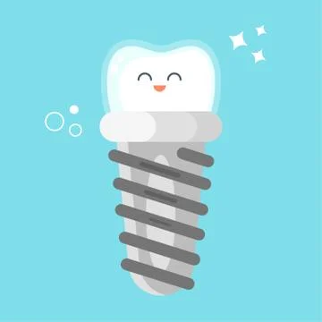Vector flat style illustration of happy dental implant. Stock Illustration