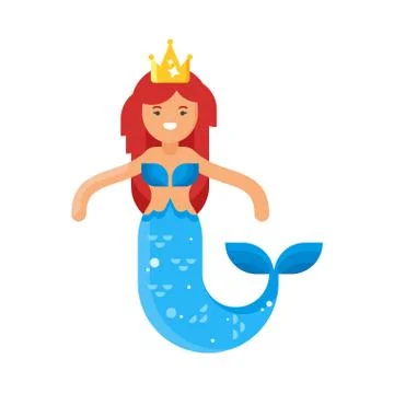 Vector flat style illustration of happy cute mermaid. Stock Illustration