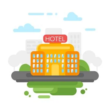 Vector flat style illustration of hotel. Stock Illustration