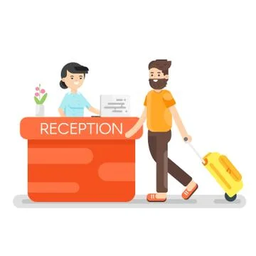 Vector flat style illustration of hotel reception. Stock Illustration