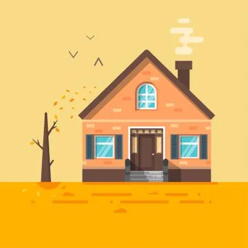 Vector flat style illustration of house in autumn. Stock Illustration