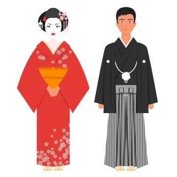 Vector flat style illustration of Japanese traditional clothing Stock Illustration