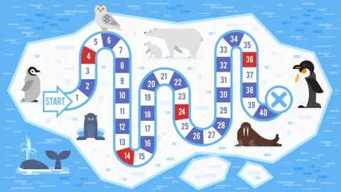 Vector flat style illustration of kids arctic animals board game Stock Illustration