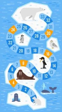 Vector flat style illustration of kids arctic animals board game Stock Illustration