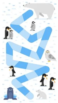 Vector flat style illustration of kids arctic animals board game Stock Illustration
