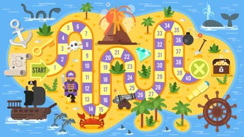 Vector flat style illustration of kids pirate board game Illustrazione stock