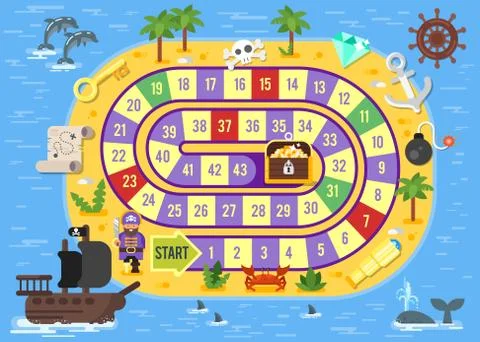 Vector flat style illustration of kids pirate board game Stock Illustration