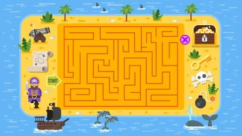 Vector flat style illustration of kids pirate board game Stock Illustration
