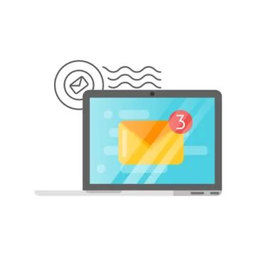 Vector flat style illustration of mail on laptop screen. Stock Illustration