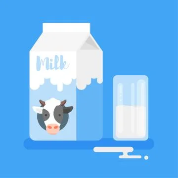 Vector flat style illustration of milk packing and a glass of  milk Stock Illustration