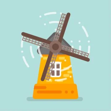 Vector flat style illustration of mill. Isolated on blue background. Stock Illustration