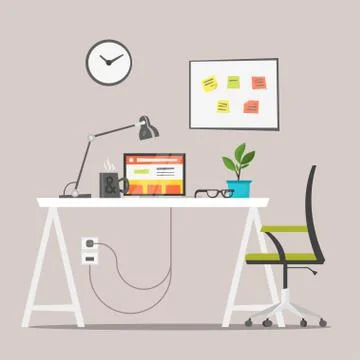Vector flat style illustration of modern workplace. Job concept. Stock Illustration