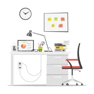 Vector flat style illustration of modern workplace. Job concept. Stock Illustration