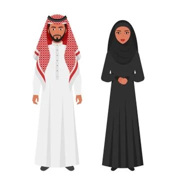 Vector flat style illustration of Muslim Arabic traditional clot Stock Illustration