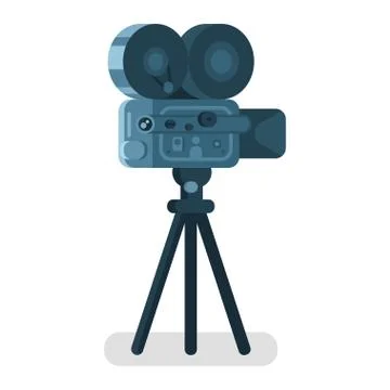 Vector flat style illustration of old cinema camera. Icon for online movies. Stock Illustration