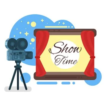 Vector flat style illustration of old cinema with inscription "Show time". Stock Illustration