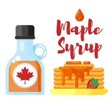 Vector flat style illustration of pancakes with maple syrup. Stock Illustration
